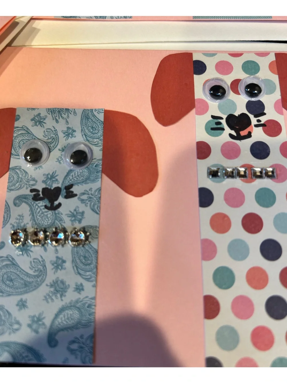Handmade Whimsical Pink Dog Greeting Card & envelope stationary